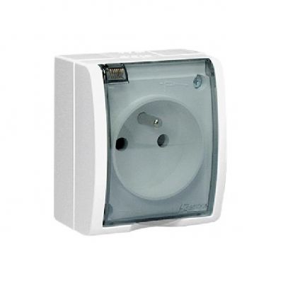 Simon Aquarius Gniazdo wtyczkowe z uziemieniem bryzgoszczelne IP54 klapka transparentna 16A 250V zaciski śrubowe biały AQGZ1/11A AQGZ1/11a KONTAKT (AQGZ1/11a)