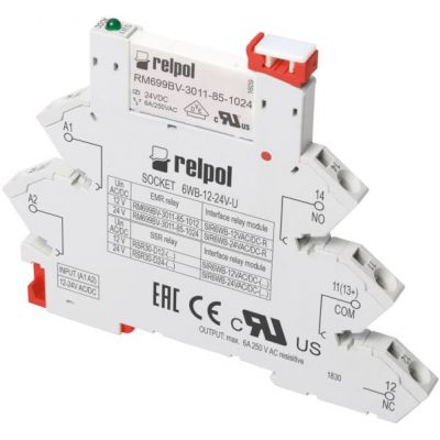 RELPOL Przekaźnik interfejsowy 1P, 24V AC/DC, 6A, wyjście przekaźnikowe, zaciski sprężynowe  SIR6WB-24VAC/DC-R 863768 (863768)