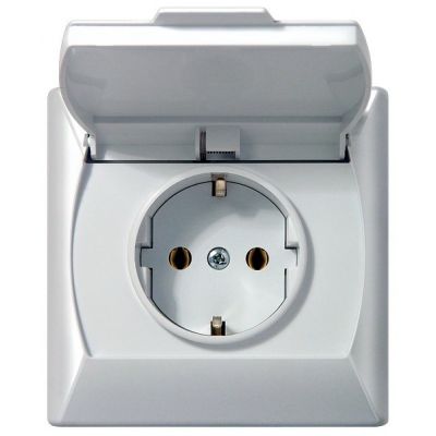 AKCENT Gniazdo bryzgoszczelne z uziemieniem schuko IP44 klapka w kolorze wyrobu kolor biały GPH-1AS/00/w OSPEL (GPH-1AS/00/w)