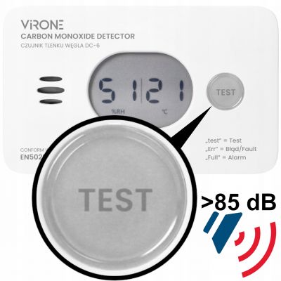 Czujnik czadu tlenku węgla 3w1 CO + termometr + cz. wilgotności baterie DC-6 VIRONE (DC-6)