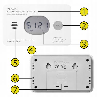 Czujnik czadu tlenku węgla 3w1 CO + termometr + cz. wilgotności baterie DC-6 VIRONE (DC-6)