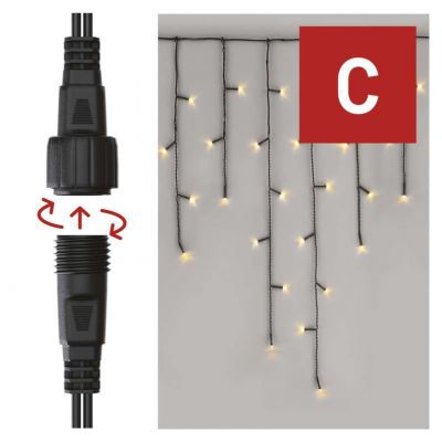 Lampki choinkowe łączone Standard sople 100LED 2,5m ciepła biel IP44 timer EMOS (D1CW01)