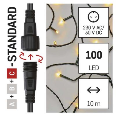 Lampki świąteczne łączone Standard łańcuch 100LED 10m ciepła biel IP44 timer EMOS (D1AW03)