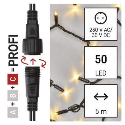 Lampki choinkowe łączone Profi łańcuch 50LED 5m ciepła biel IP44 timer EMOS (D2AW01)