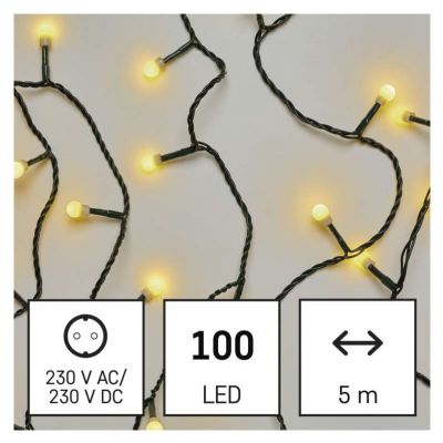 Lampki choinkowe kulki 100 LED 5m ciepła biel IP20 zielony przewód EMOS (D5GW02)