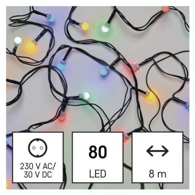 Lampki choinkowe kulki 80 LED 8m multikolor IP44 timer EMOS (D5AM02)