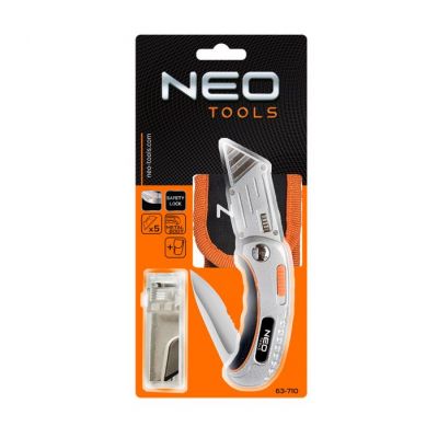 Nóż uniwersalny składany ostrze trapezowe + nóż nylonowe etui + 5 ostrzy Neo NEO 63-710 GTX (63-710)