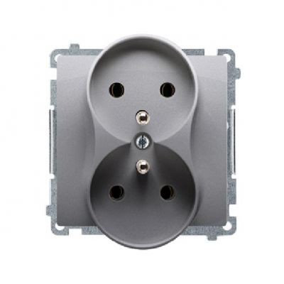 Simon Basic Gniazdo wtyczkowe podwójne z uziemieniem  Σ16A 250V zaciski śrubowe stal inox BMGZ2M.01/21 (BMGZ2M.01/21)