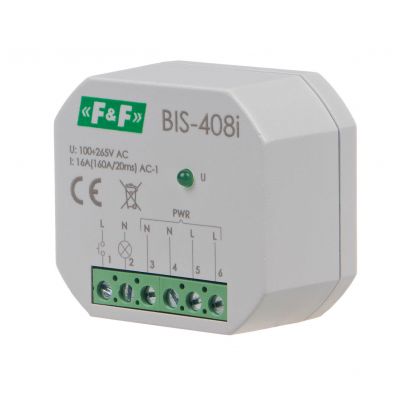 Przekaźnik bistabilny podtynkowy do podświetlanych przycisków z przekaźnikiem inrush 160A/20ms BIS-408-LED F&F (BIS-408-LED)