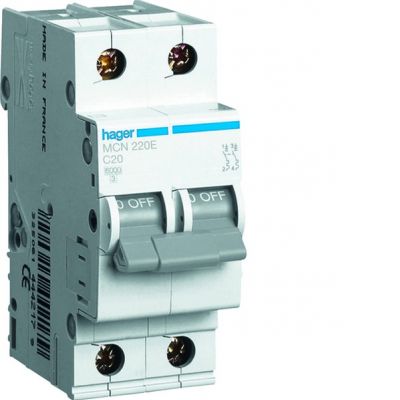 MCB Wyłącznik nadprądowy 6kA 2P C 20A MCN220E HAGER (MCN220E)
