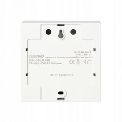 Dzwonek elektroniczny jednotonowy RINGIL MINI AC, 230V, biały OR-DP-MR-160/W ORNO (OR-DP-MR-160/W)