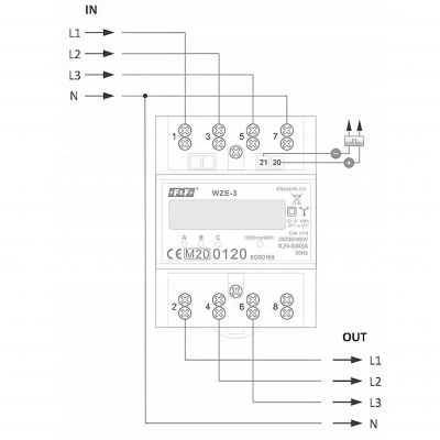 Trójfazowy licznik zużycia energii 80A MID WZE-3 F&F (WZE-3)