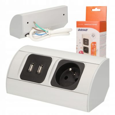 Gniazdo meblowe 1x2P+Z, 2xUSB (typ A, 2,1A) OR-AE-1310 ORNO (OR-AE-1310)
