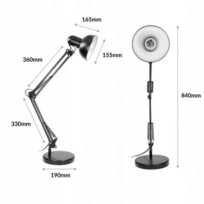 Lampka biurkowa DEON 60W E27 wysoka regulowana czarna DL-2/B ORNO (DL-2/B)