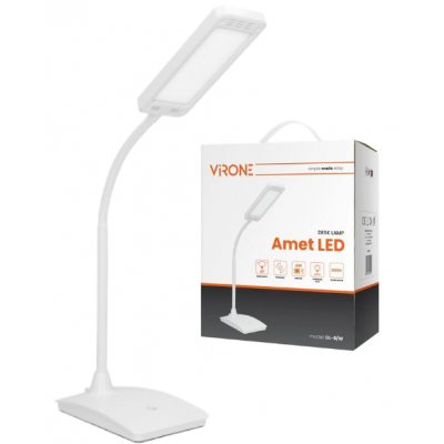 Lampka biurkowa LED AMET DIM szkolna nocna funkcja ściemniania 6W biała VIRONE (DL-8/W)