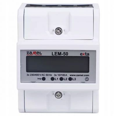 Licznik podlicznik energii elektrycznej 3 fazowy 100A LEM-50 LCD ZAMEL (EXT10000322)