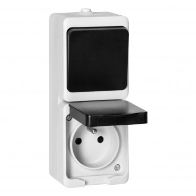 Łącznik pojedynczy + Gniazdo AQUATIC MINI IP54  biało-czarne ORNO (OR-OE-7307/WB)