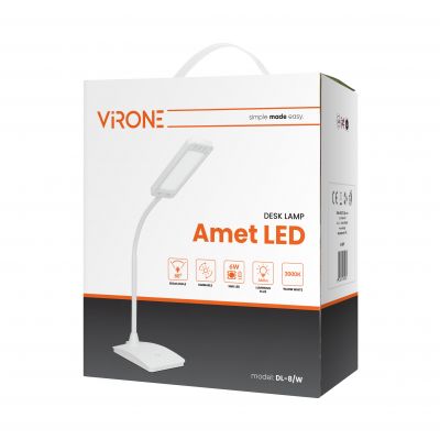 Lampka biurkowa LED AMET DIM szkolna nocna funkcja ściemniania 6W biała VIRONE (DL-8/W)