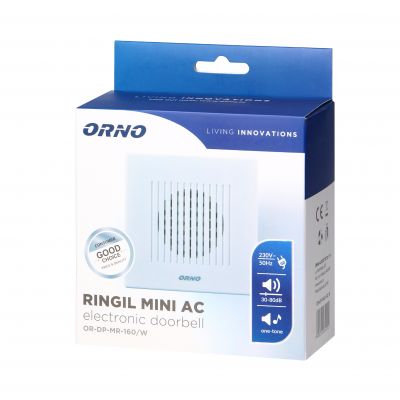 Dzwonek elektroniczny jednotonowy RINGIL MINI AC, 230V, biały OR-DP-MR-160/W ORNO (OR-DP-MR-160/W)