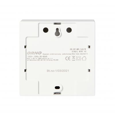 Dzwonek elektroniczny jednotonowy RINGIL MINI AC, 230V, biały OR-DP-MR-160/W ORNO (OR-DP-MR-160/W)