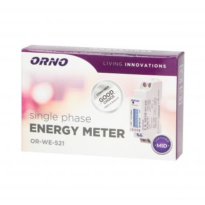 1-fazowy licznik energii elektrycznej, 40A, MID, wyjście impulsowe, podświetlenie, 1 moduł, DIN TH-35mm OR-WE-521 ORNO (OR-WE-521)