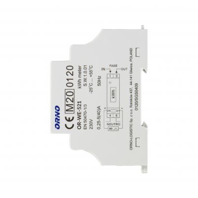 1-fazowy licznik energii elektrycznej, 40A, MID, wyjście impulsowe, podświetlenie, 1 moduł, DIN TH-35mm OR-WE-521 ORNO (OR-WE-521)