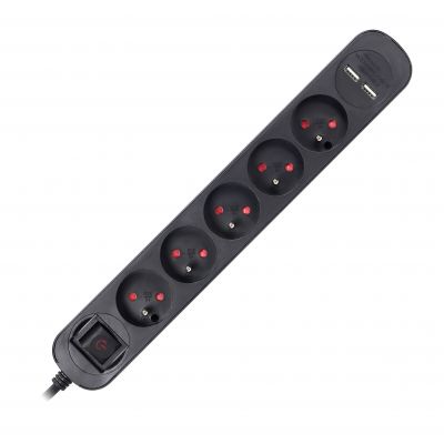 Listwa przeciwprzepięciowa, 5 gniazd 2P+Z, kabel 3x1,0mm2, długość 1,5m, z wyłącznikiem podświetlany PS-1/B/1,5M ORNO (PS-1/B/1,5M)
