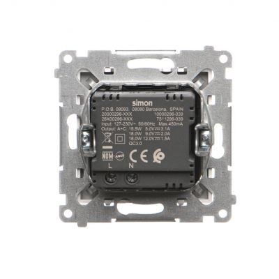 Simon 55 Ładowarka USB typ A+C Biały mat TEC2CA.01/111 KONTAKT (TEC2CA.01/111)