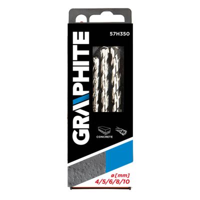 Wiertła do betonu 4-10mm zestaw 5sztkońcówka motylkowa GRAPHITE 57H350 GTX (57H350)
