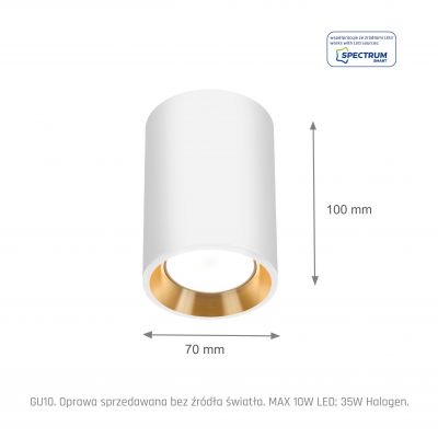 Oprawa natynkowa CHLOE MINI GU10 250V IP20 70x100mm biały środek złoty okrągła  SLIP005015 Spectrum Led (SLIP005015)