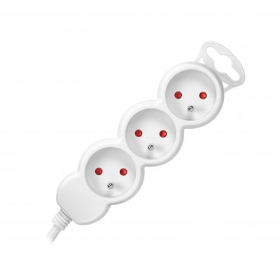 Przedłużacz 3-krotny 2P+Z 3m 3x1,5mm2 Imax=16A płaska wtyczka biały ES-4/W/3 ORNO (ES-4/W/3)