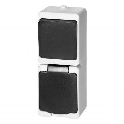 Łącznik pojedynczy + Gniazdo AQUATIC MINI IP54  biało-czarne ORNO (OR-OE-7307/WB)