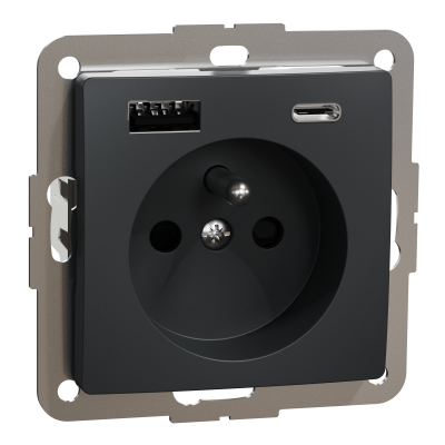 Sedna Design & Elements Gniazdo pojedyncze z ładowarką USB typu A+C 2,4A Czarny Antracyt SDD114072 SCHNEIDER (SDD114072)