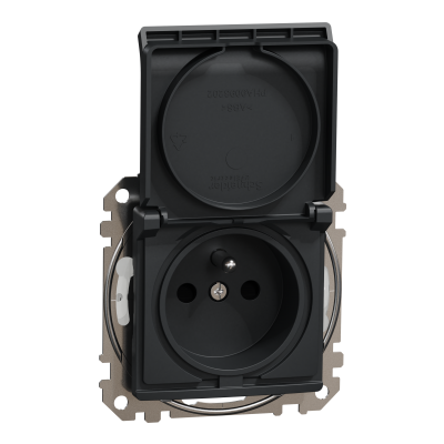 Sedna Design & Elements Gniazdo pojedyncze z uziemieniem z przesłonami zaciski bezgwintowe IP44 czarny antracyt SDD214014 SCHNEIDER (SDD214014)