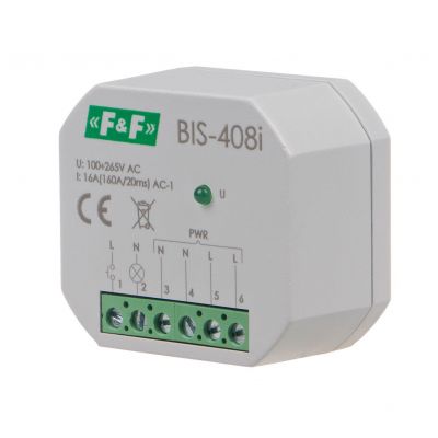 Przekaźnik bistabilny podtynkowy do podświetlanych przycisków z przekaźnikiem inrush 160A/20ms BIS-408-LED F&F (BIS-408-LED)