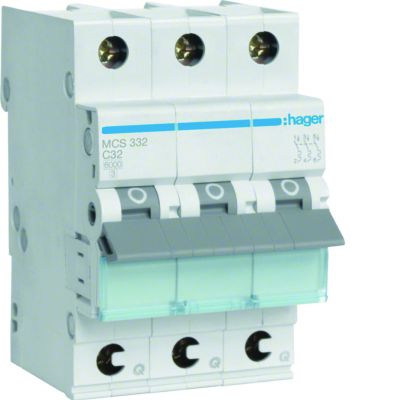 Hager Leitungsschutzschalter 3p. C-32A 6kA 3M QC MCS332 (MCS332)