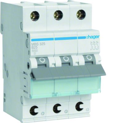 Hager Leitungsschutzschalter 3p. B-25A,6kA,3M QC MBS325 (MBS325)