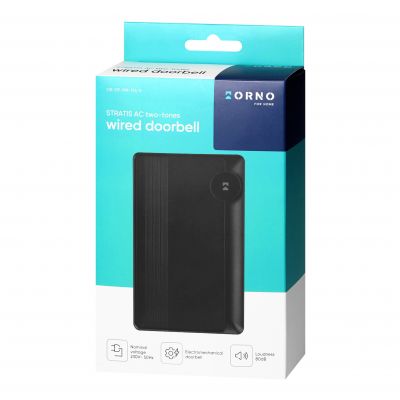 Dzwonek do drzwi przewodowy 230V 2-tonowy DING-DONG czarny 80dB ORNO (OR-DP-MR-176/B)