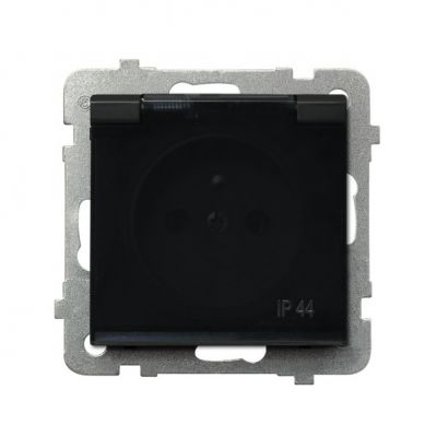 SONATA Gniazdo bryzgoszczelne z uziemieniem IP44 klapka przezroczysta kolor czarny metalik GPH-1RZ/m/33/d OSPEL (GPH-1RZ/m/33/d)