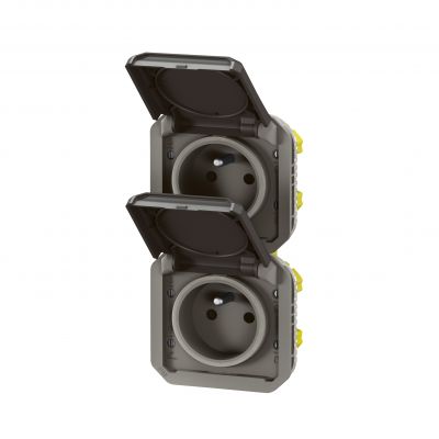 PLEXO Gniazdo podwójne hermetyczne IP55 podtynkowe pionowe antracyt 069843L LEGRAND (069843L)