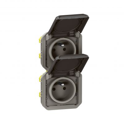 PLEXO Gniazdo podwójne hermetyczne IP55 podtynkowe pionowe antracyt 069843L LEGRAND (069843L)