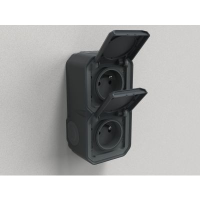 PLEXO Gniazdo podwójne hermetyczne IP55 podtynkowe pionowe antracyt 069843L LEGRAND (069843L)