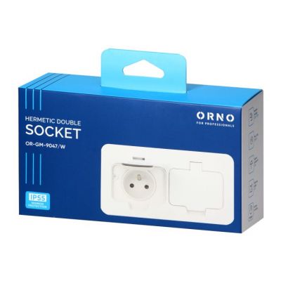 Hermetyczne gniazdo elektryczne podwójne prostokątne IP55 2x2P+Z(French) białe ORNO (OR-GM-9047/W)