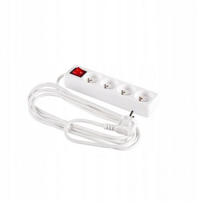 Przedłużacz listwa sieciowa zasilająca włącznik 4 gniazda 3x1mm2 biały 3mb ELCAN (PM-ZW-4G-30)