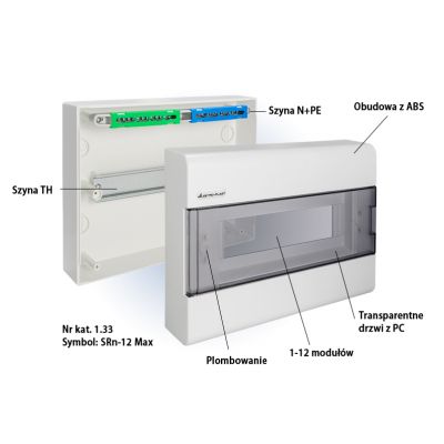 Rozdzielnica natynkowa powiększona 1x12 IP40 SRn-12 Max (N+PE) 1.33 OPATÓWEK (1.33)